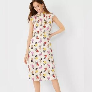 Ann Taylor Floral Midi Dress - Cream, Pink, Yellow, Black